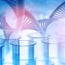 Conceptual image of DNA extraction on a blue background, with test tubes in the foreground. Conceptual image of DNA extraction on a blue background, with test tubes in the foreground.